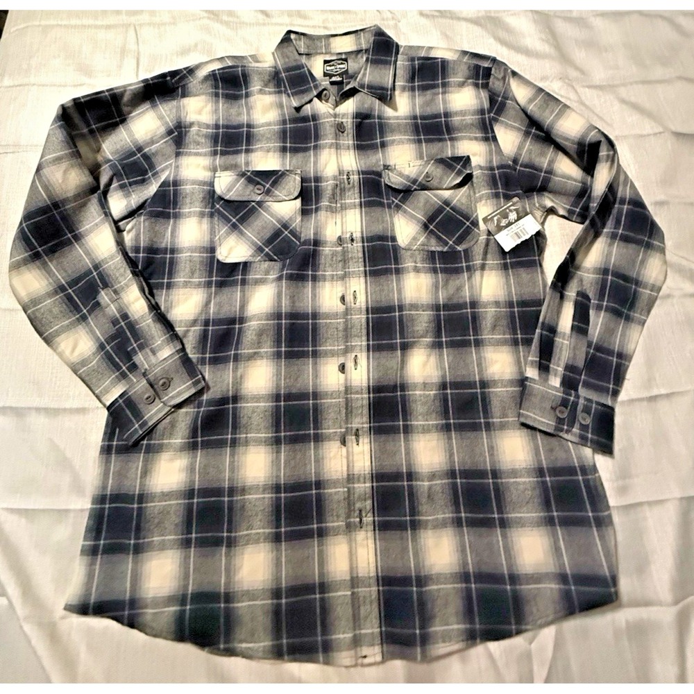 NWT Work n' Sport Plaid Flannel Shirt Men's 2XTall Button Pockets Black & White